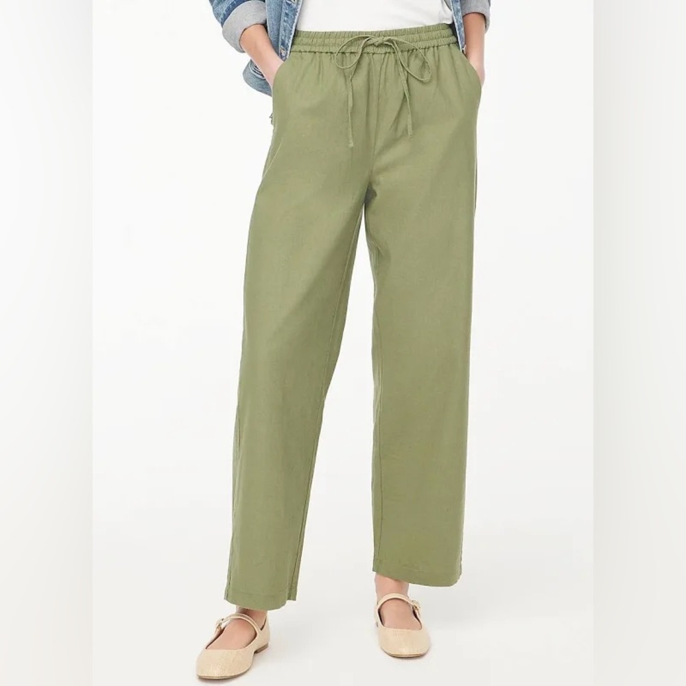 J Crew Green Linen Cotton Blend Drawstring Pants Size 12